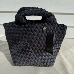 NWT St. Barths Petit Tote Naghedi Black Tote with Woven Design & Rounded Handles